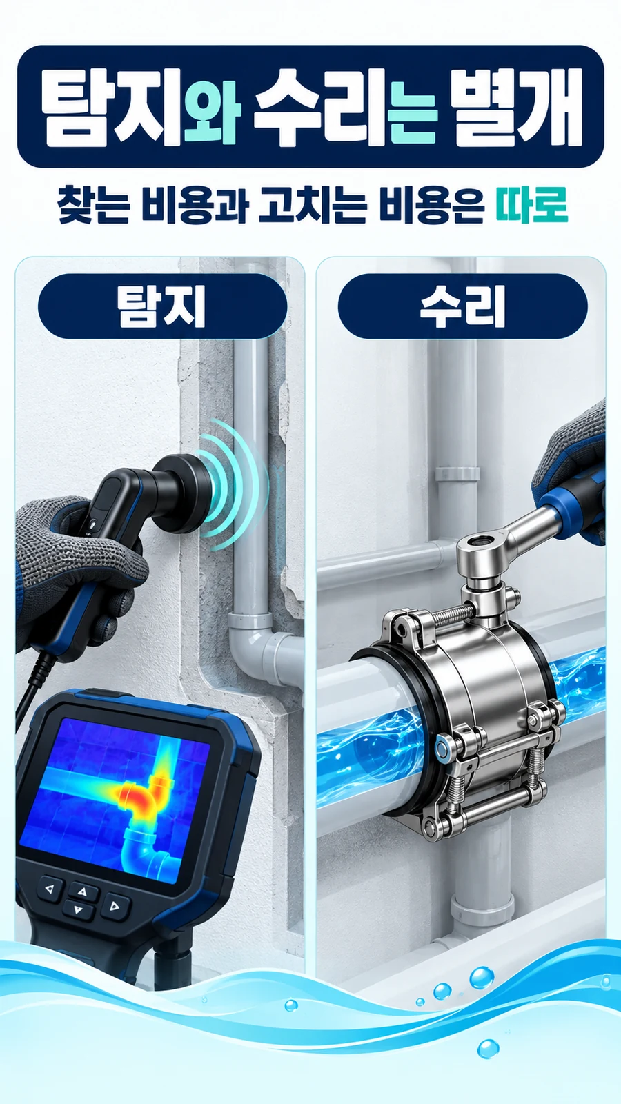 안산 누수탐지 — 누수 탐지와 수리의 차이, 청음·열화상으로 찾는 작업과 배관을 고치는 작업